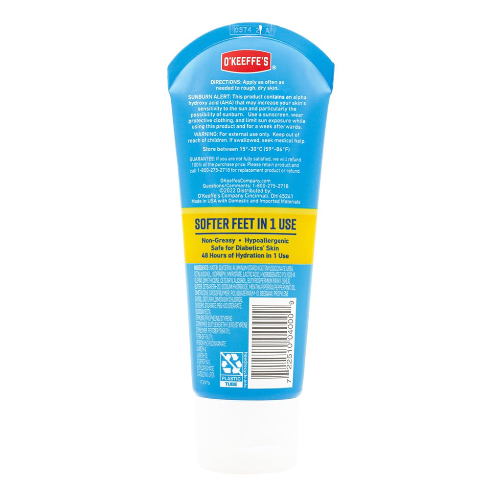 O'Keeffe's, Healthy Feet Exfoliating Foot Cream, Foot cream with exfoliating properties for smooth skin, 89ml