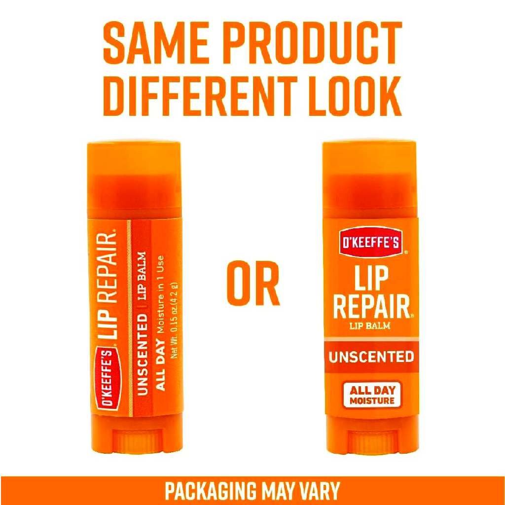 O'Keeffe's, Lip Repair Stick Unscented, Intensive moisturizing lip balm for dry cracked lips, 4 g