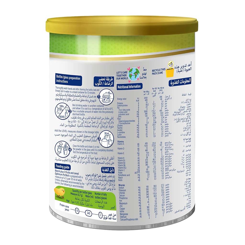 Blemil Plus Optimum, Protech 3 Fruits And Cereal Growing-Up Formula, Nutritional formula for toddlers 1–3 years, 400g