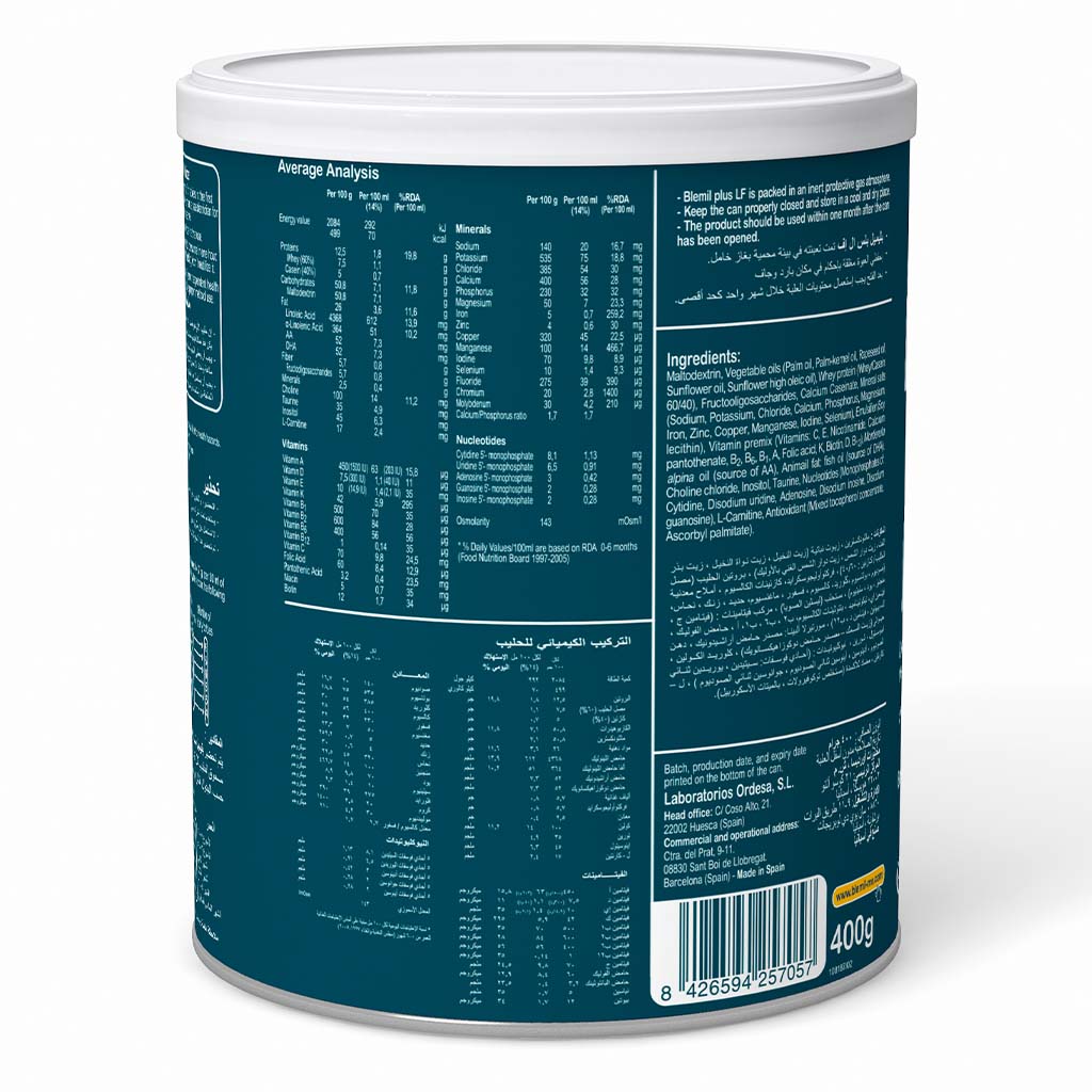 Blemil, Plus Lactose Free Infant Formula, Nutritionally complete lactose-free baby formula, 400g