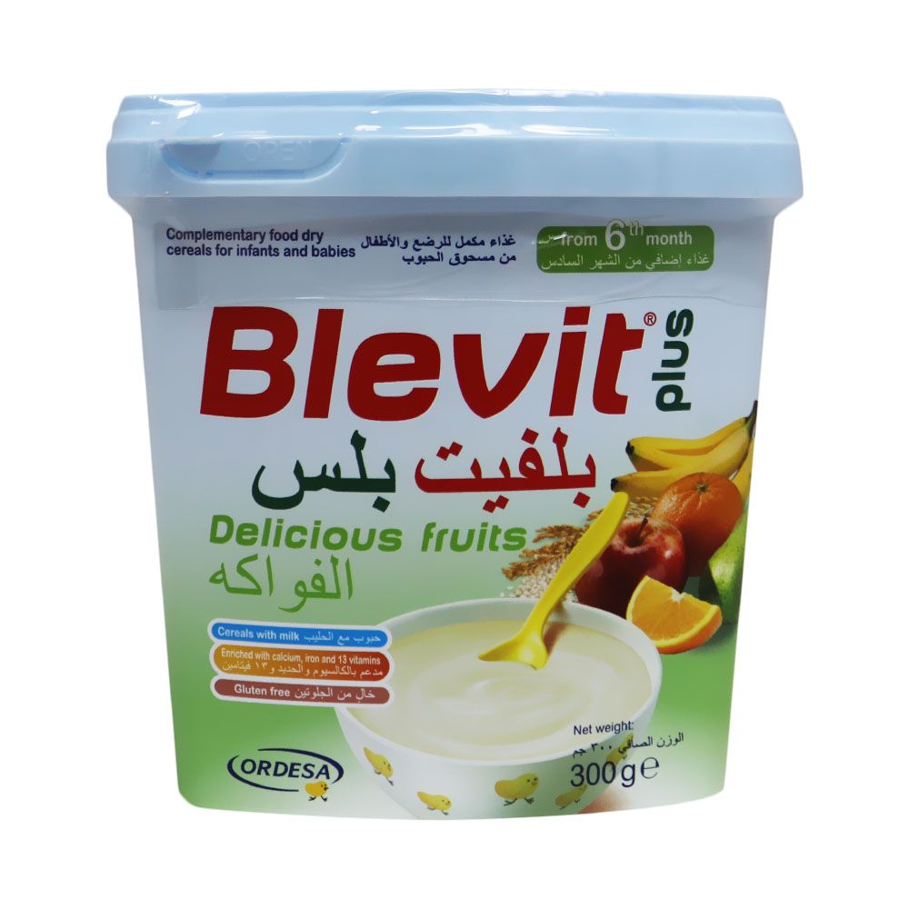 Blevit Plus, Delicious fruits dry cereal, Tasty baby cereal with mixed fruit flavors, 300 g