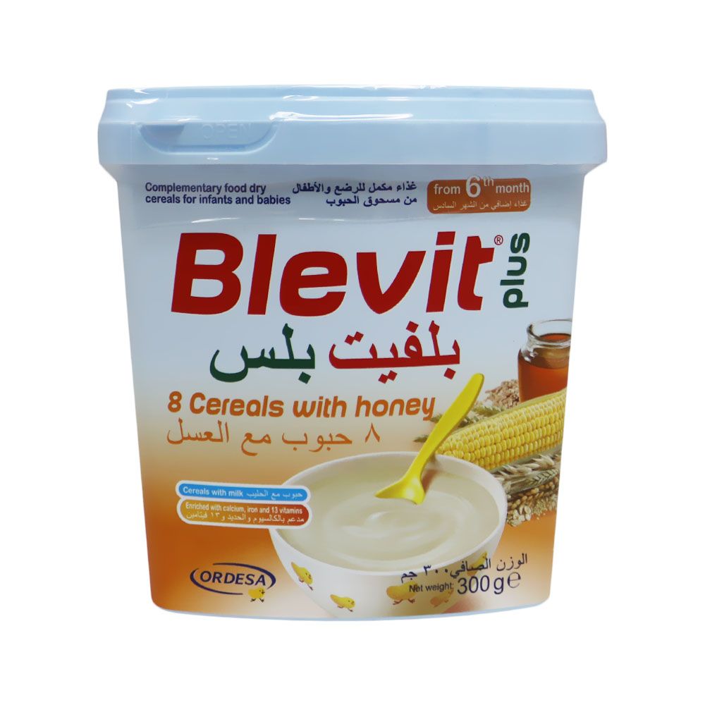Blevit Plus, 8 Cereals with Honey Dry Cereals, Nutritious breakfast cereal with natural honey, 300 g