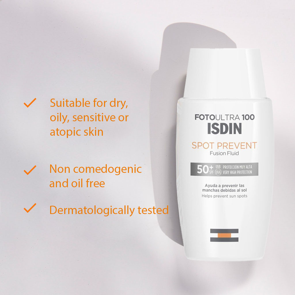Isdin, FotoUltra 100 Spot Prevent SPF 50+ Fluid, High protection sunscreen for spot prevention, 50ml