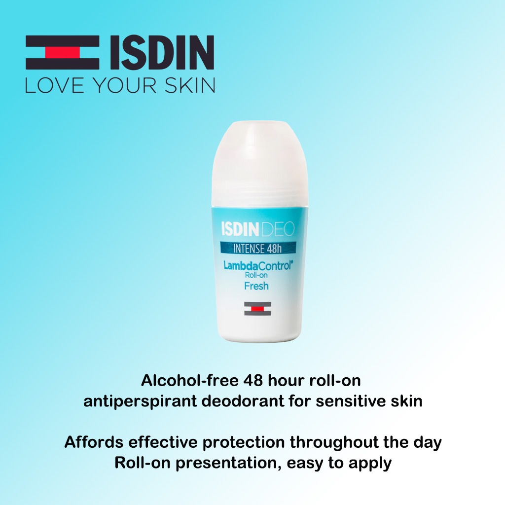 Isdin, Deo Lambda Control Intense 48 Hour Fresh Roll-On, Long-lasting deodorant for intense freshness, 50ml