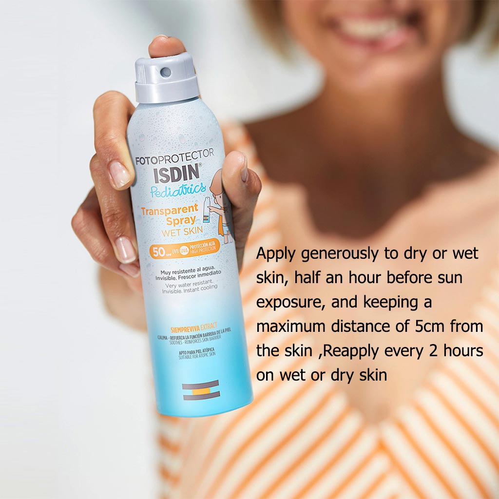 Isdin Pediatrics Fotoprotector Wet Skin Transparent Spray With Spf50+, 250 Ml
