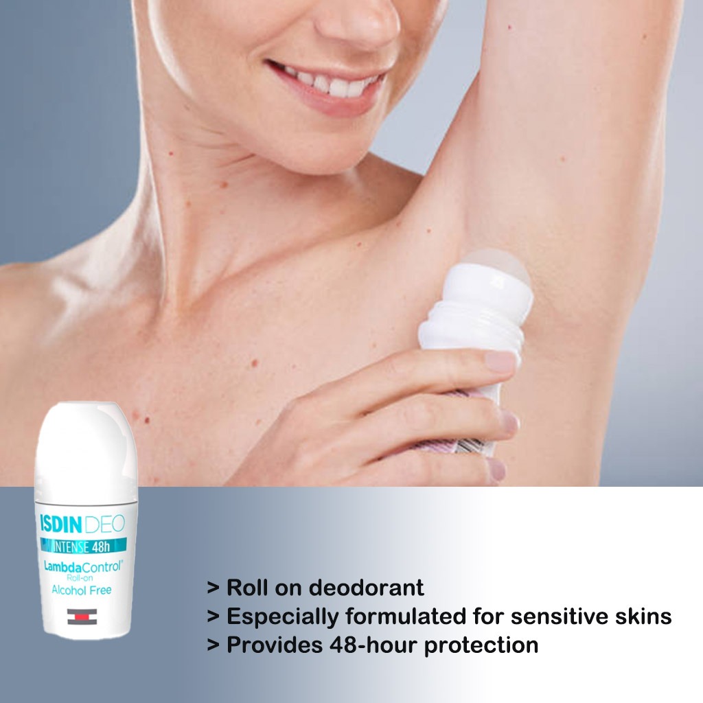 ISDIN, Deo Lambda Control Intense 48 Hour Roll-On Emulsion, Long-lasting deodorant with intense protection, 50ml