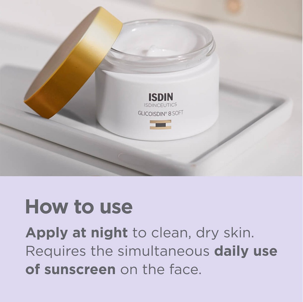 ISDIN, Isdinceutics Renew Glicoisdin 8 Soft Cream, Anti-aging cream with glycolic acid for skin renewal, 50g