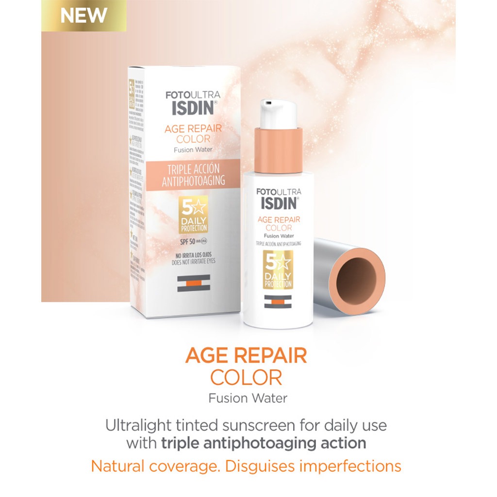 Isdin, FotoUltra Age Repair Color SPF 50 Fusion Water, Anti-aging tinted sun protection, 50ml