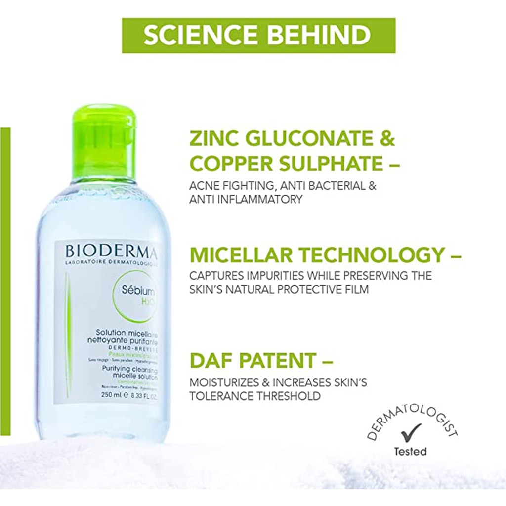 Bioderma, Sébium H2O Facial Cleanser, Micellar water for combination and oily skin, 250ml