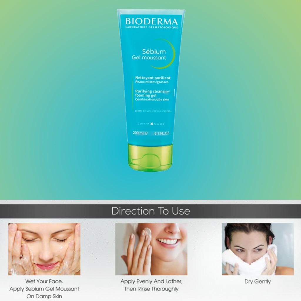 Bioderma, Sebium Gel Moussant, Foaming gel cleanser for oily and acne-prone skin, 200ml
