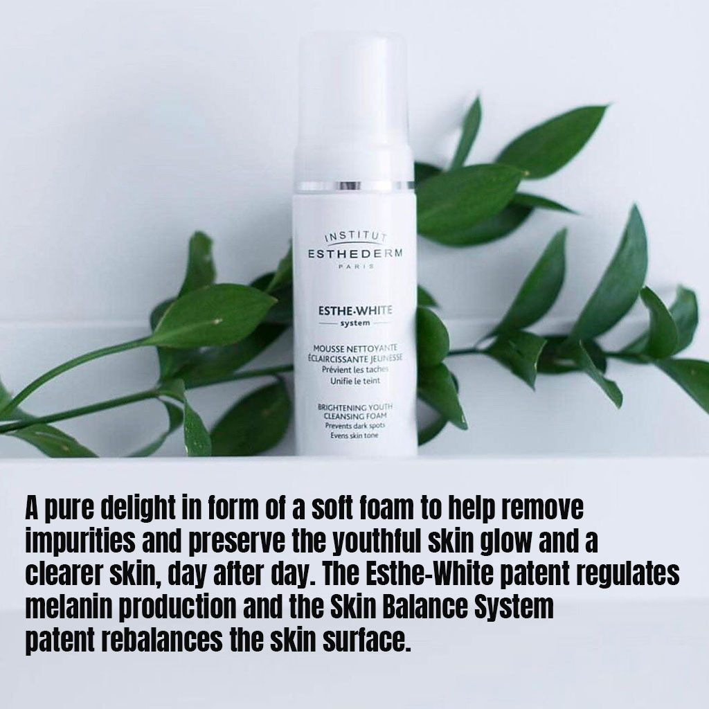 Institut Esthederm, Esthe-White Brightening Youth Cleansing Foam, Brightening facial cleanser for radiant skin, 150 ml