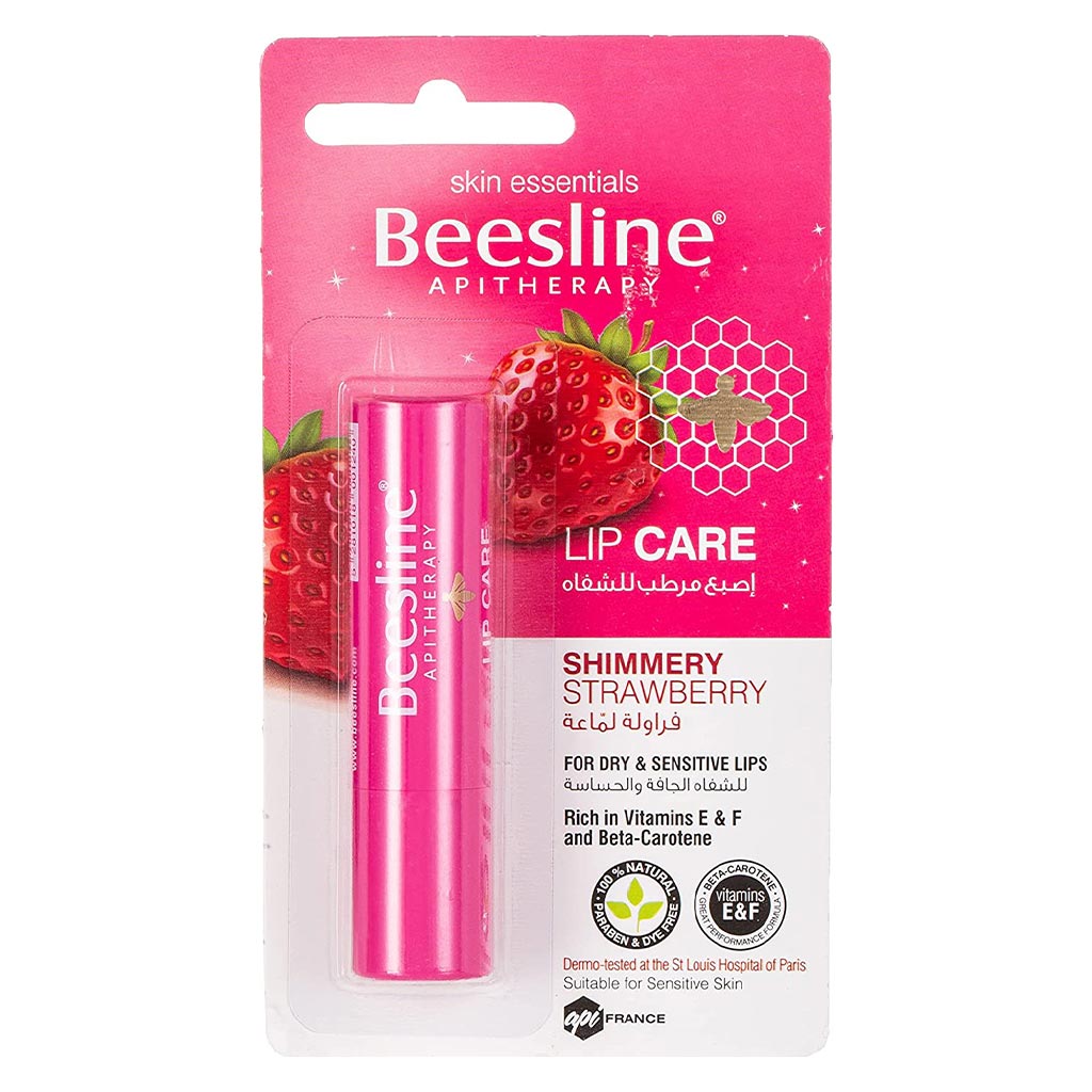 Beesline, Apitherapy Lip Care Stick Shimmery Strawberry, Nourishing lip balm with shimmer and strawberry scent, 4 g