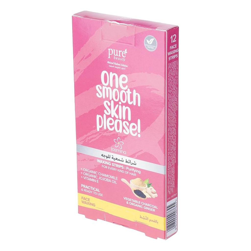 Jasmina, Face Waxing Strips with Natural Charcoal & Ginger, Effective hair removal strips, 12 strips