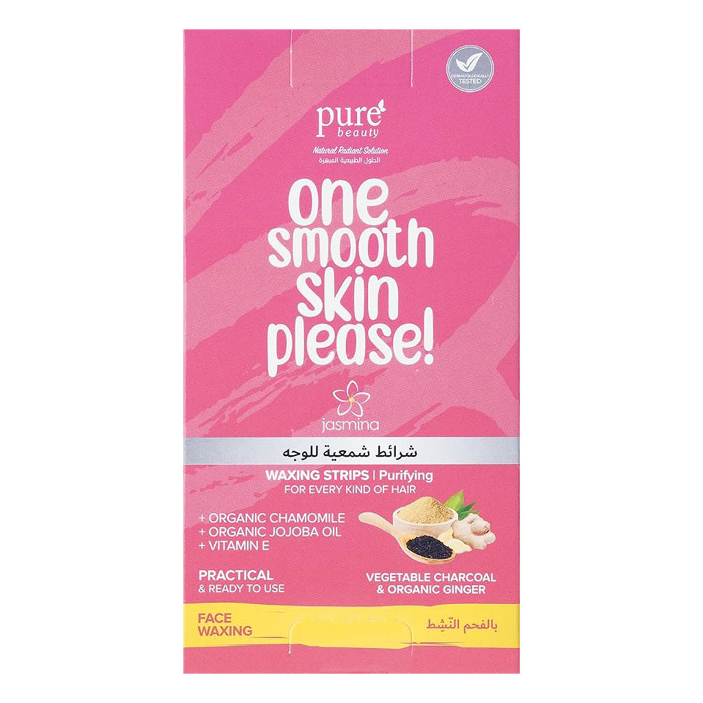 Jasmina, Face Waxing Strips with Natural Charcoal & Ginger, Effective hair removal strips, 12 strips