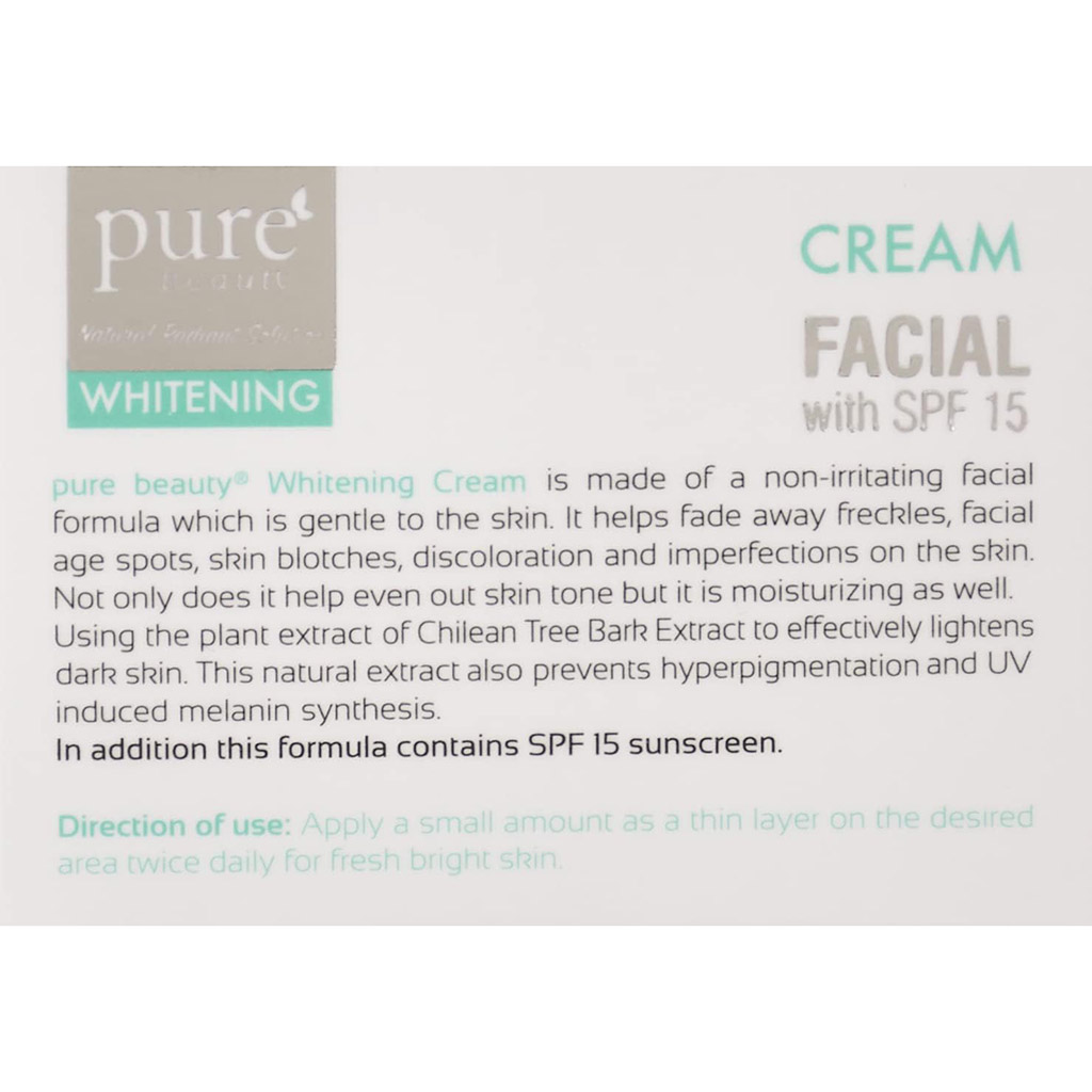 Purebeauty, Whitening Facial Cream, Brightens skin and evens tone, 50g