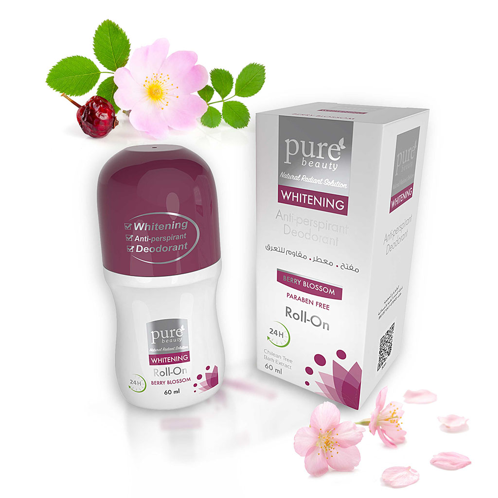 PureBeauty, Berry Blossom Whitening Roll-On Deodorant, Fruity deodorant with whitening benefits, 60 ml