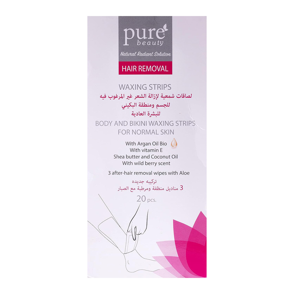 Pure Beauty, Body and Bikini Waxing Strips Normal Skin, Gentle waxing strips for sensitive skin, 20 pcs