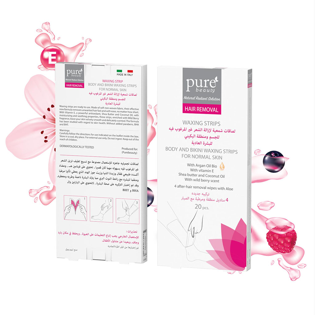 Pure Beauty, Body and Bikini Waxing Strips Normal Skin, Gentle waxing strips for sensitive skin, 20 pcs