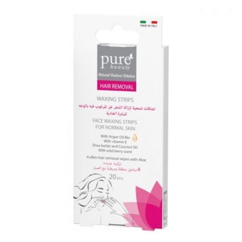 Purebeauty, Skin Face Waxing Strips for Normal Skin, Easy hair removal waxing strips, 20 pieces