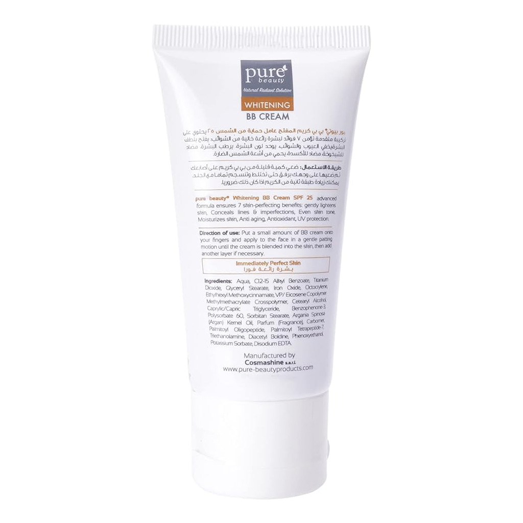 Purebeauty, Whitening BB Cream SPF 25 Light, Skin brightening BB cream with sun protection, 50ml