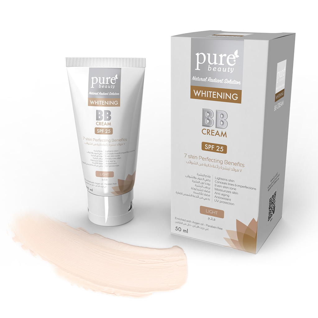 Purebeauty, Whitening BB Cream SPF 25 Light, Skin brightening BB cream with sun protection, 50ml