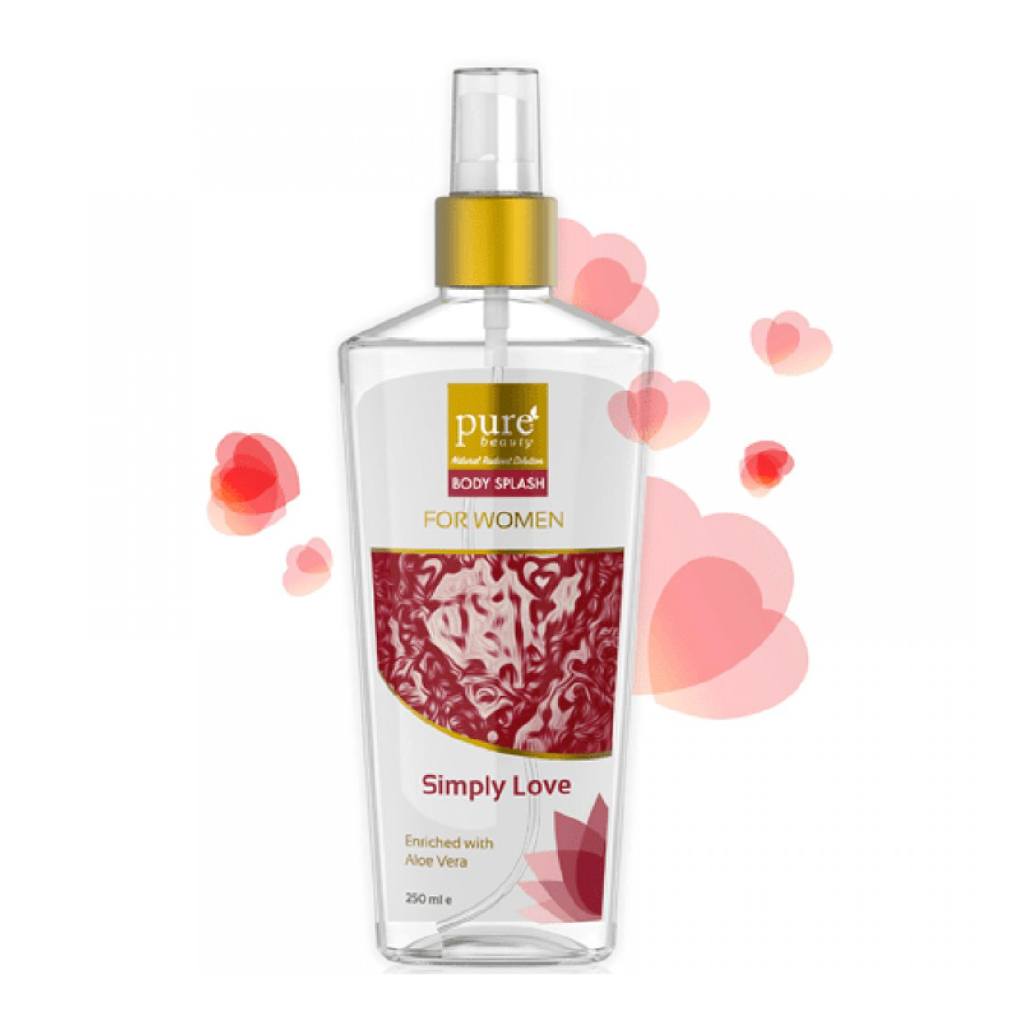 PureBeauty, Body Splash Simply Love, Refreshing floral body splash fragrance, 250ml