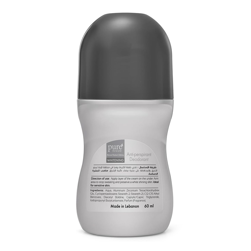 PureBeauty, Whitening Roll-On Fragrance Free, Gentle deodorant for effective odor protection, 60 ml