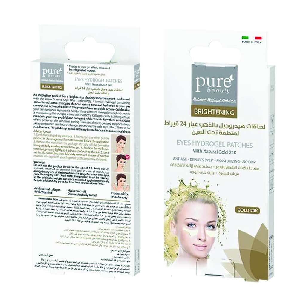 Purebeauty, Gold 24K Hydrogel Eyes Contour Patches, Anti-aging eye patches with gold extract, 8 pieces