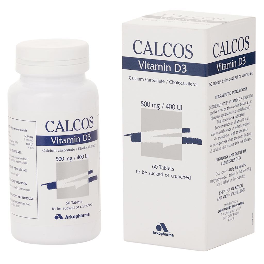 Arkopharma, Calcos Calcium + D3 Chewable Tablets, Bone-strengthening supplement