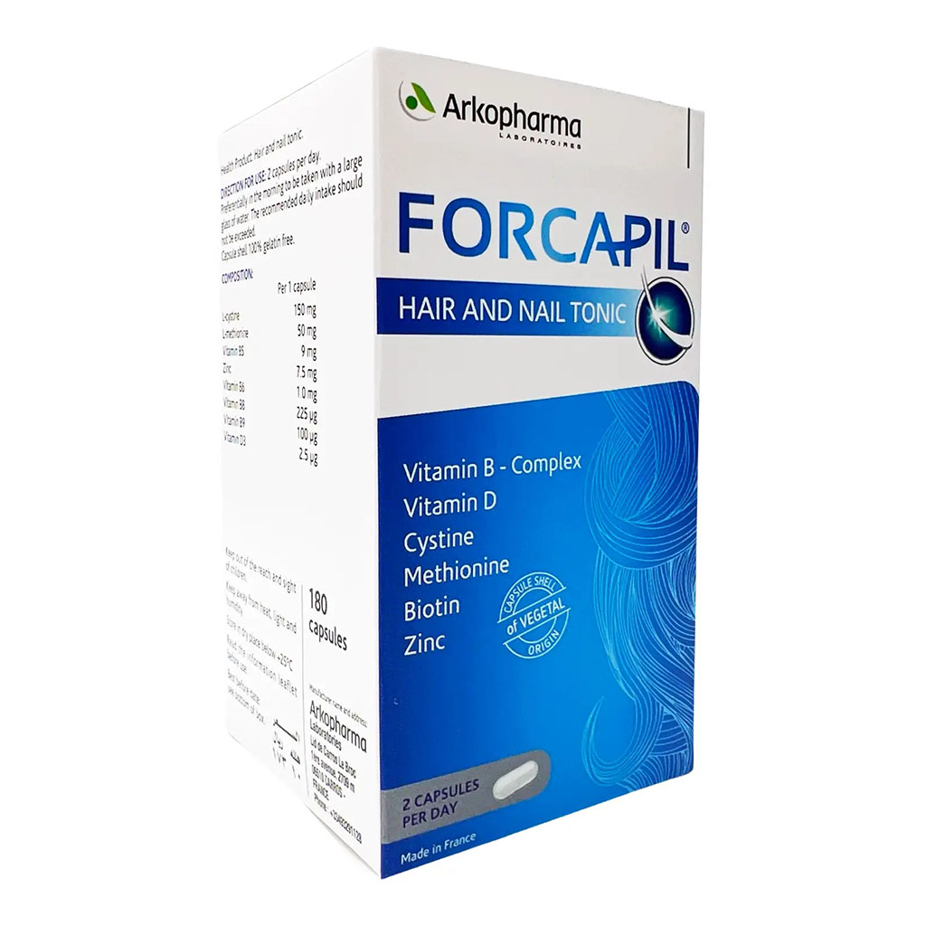 Arkopharma, Forcapil Hair and Nail Strengthening Capsules, Nutritional supplement for hair and nail health, 180 capsules