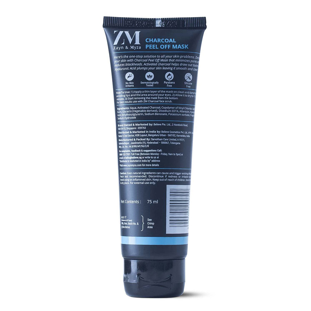 ZM, Charcoal Peel-Off Face Mask, Detoxifying and hydrating facial mask, 75ml