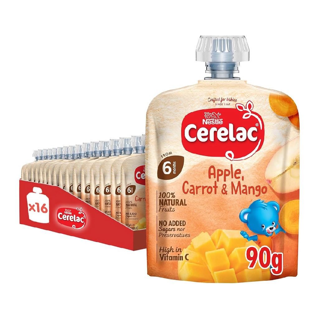 Cerelac, Puree Apple Mango Carrot, Healthy mixed fruit and vegetable puree, 90g