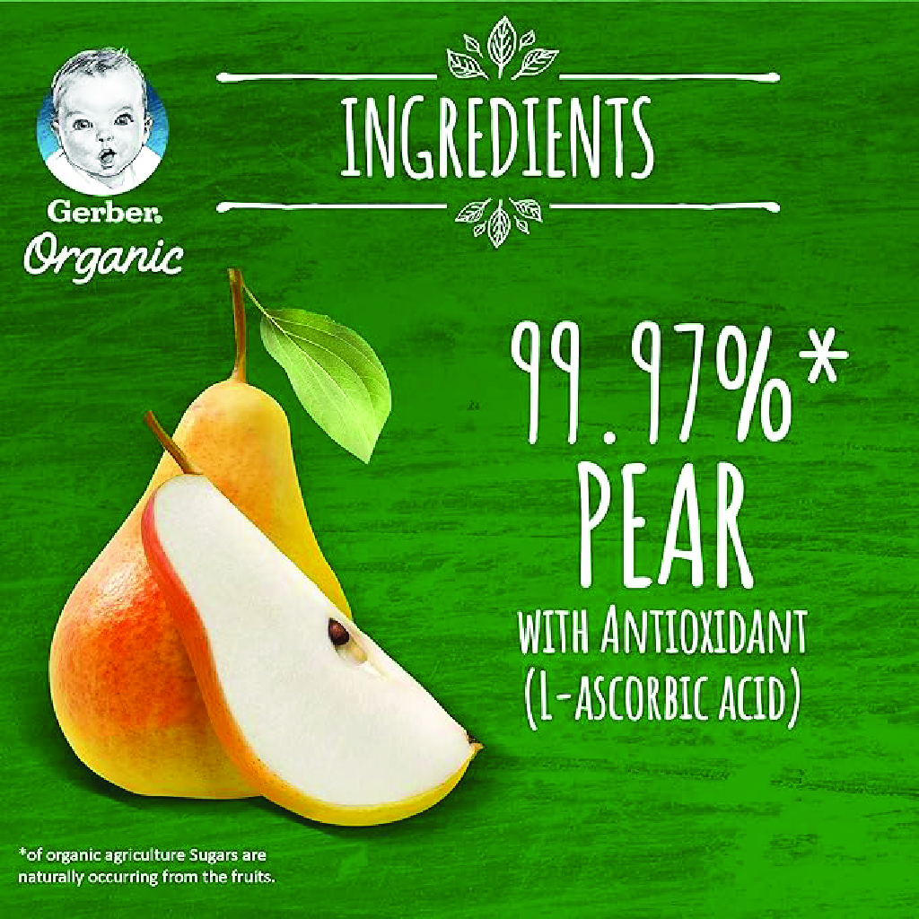 Gerber, Organic Pear Baby Food, Nutrient-rich organic pear puree for infants, 90g