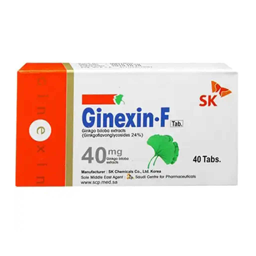 Ginexin-F, Ginkgo Biloba Tablets 40mg, Memory and Cognitive Support Supplement, 40 tablets