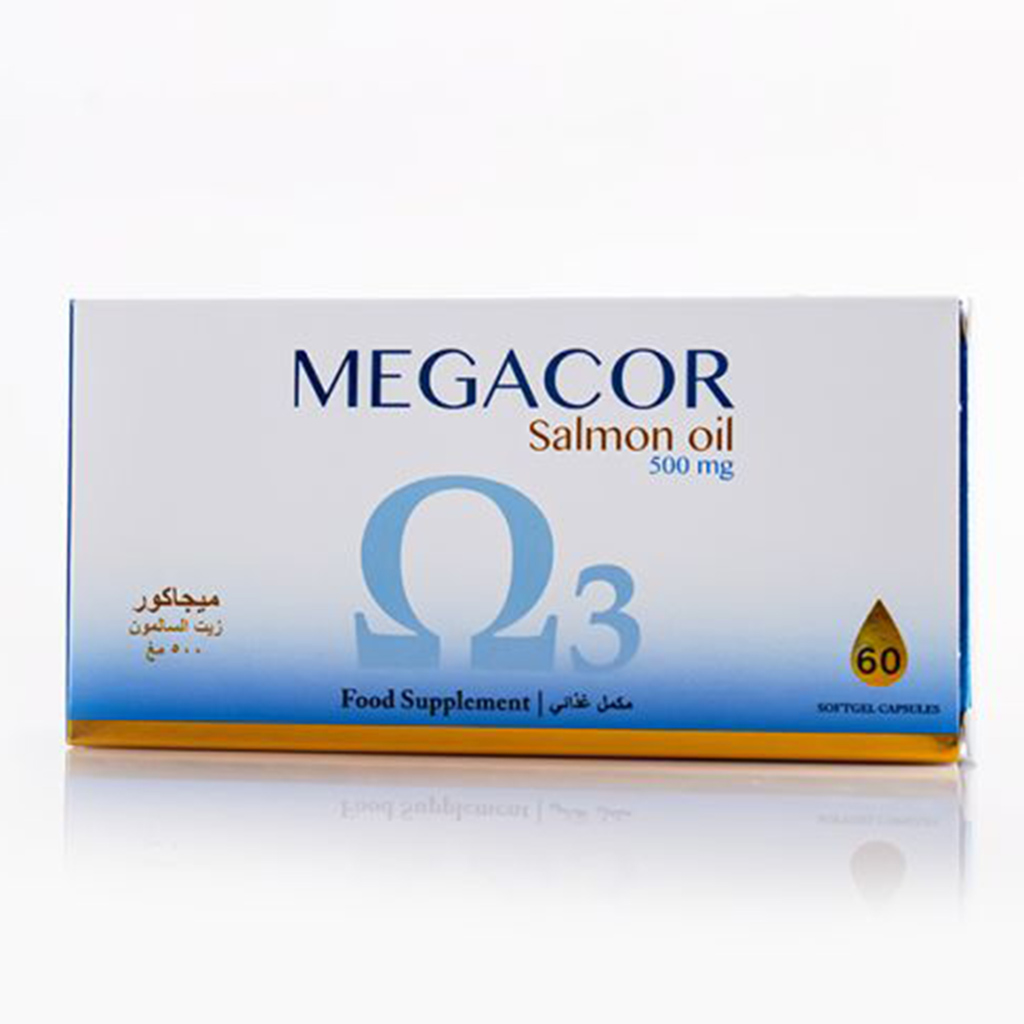 Megacor, Salmon Oil Softgels 500mg, Rich omega-3 salmon oil for joint and heart health, 60 softgels