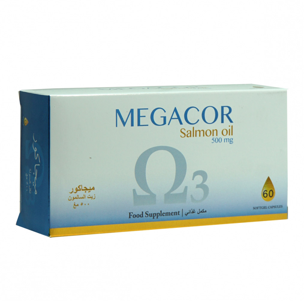 Megacor, Salmon Oil Softgels 500mg, Rich omega-3 salmon oil for joint and heart health, 60 softgels