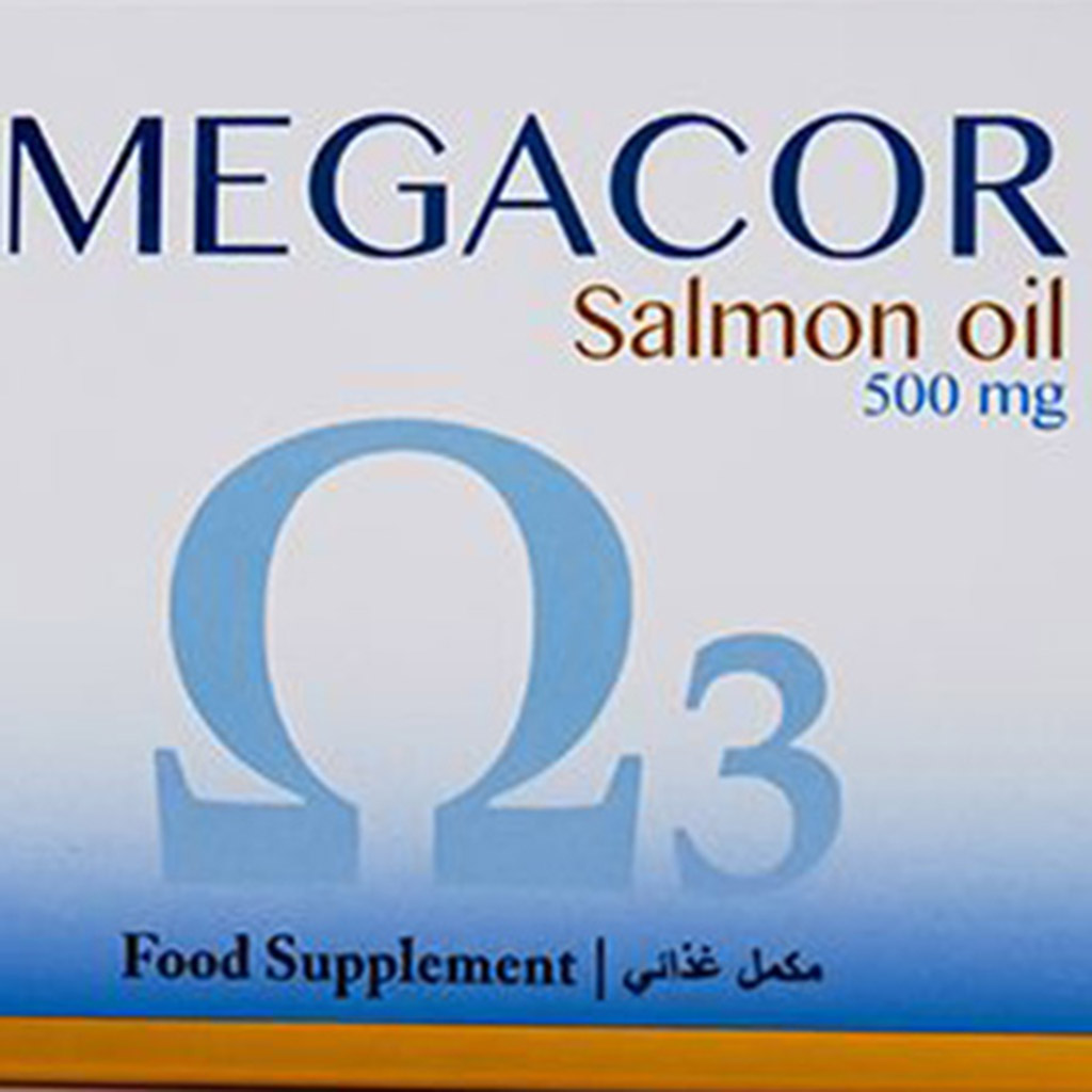 Megacor, Salmon Oil Softgels 500mg, Rich omega-3 salmon oil for joint and heart health, 60 softgels