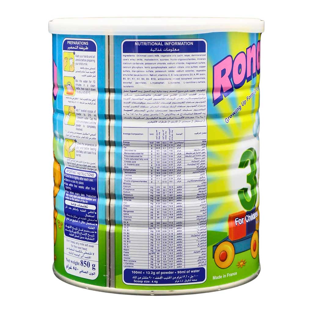 Ronagrow, Stage 3 Growing-Up Formula milk powder, Nutrient-rich formula for toddlers 1-3 years, 850 g