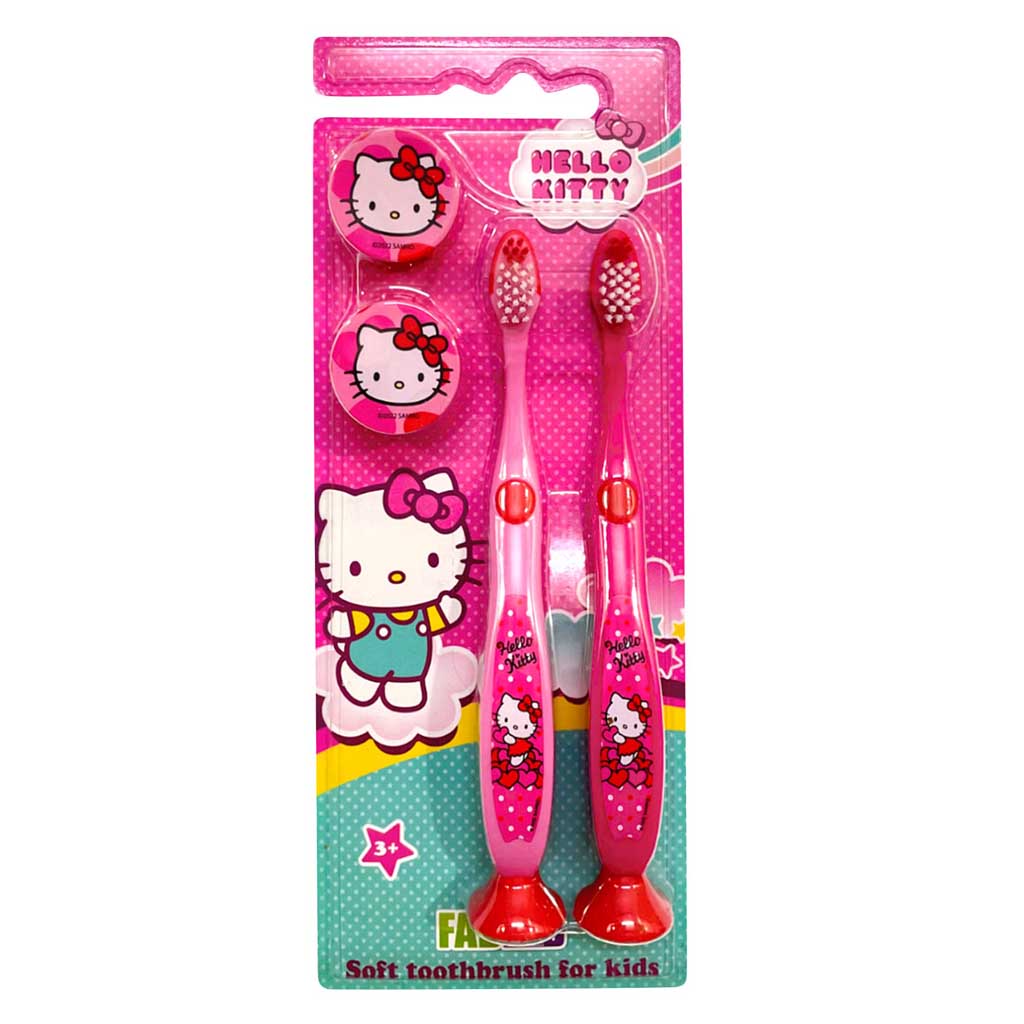 Nickelodeon, Hello Kitty Toothbrush Double with Base, Soft bristle double toothbrush with stable base for kids
