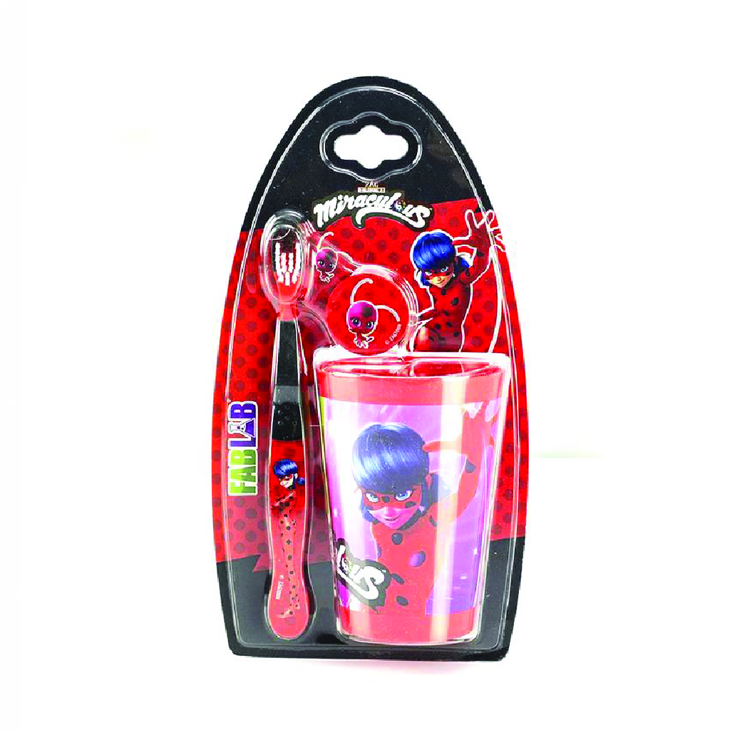 Nickelodeon, Miraculous Toothbrush with Cup, Soft bristle toothbrush with rinsing cup for children