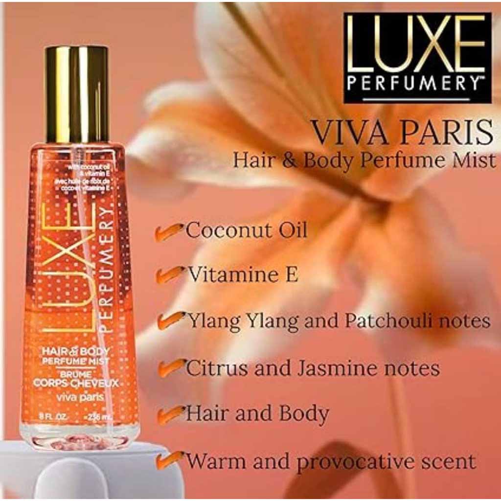 Luxe Perfumery, Viva Paris Hair & Body Perfume Mist, Elegant floral scented mist for hair and body, 150ml