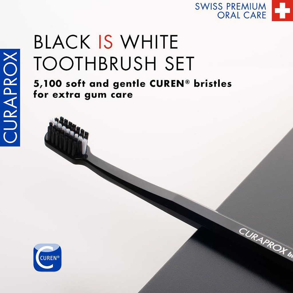 Curaprox, Black Is White Toothbrush Duo, Set of 2, Soft bristle toothbrushes for effective cleaning, 2 pieces