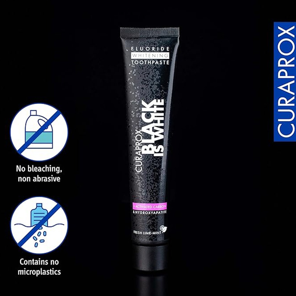 Curaprox, Black is white toothpaste, Whitening toothpaste with activated charcoal, 90 ml