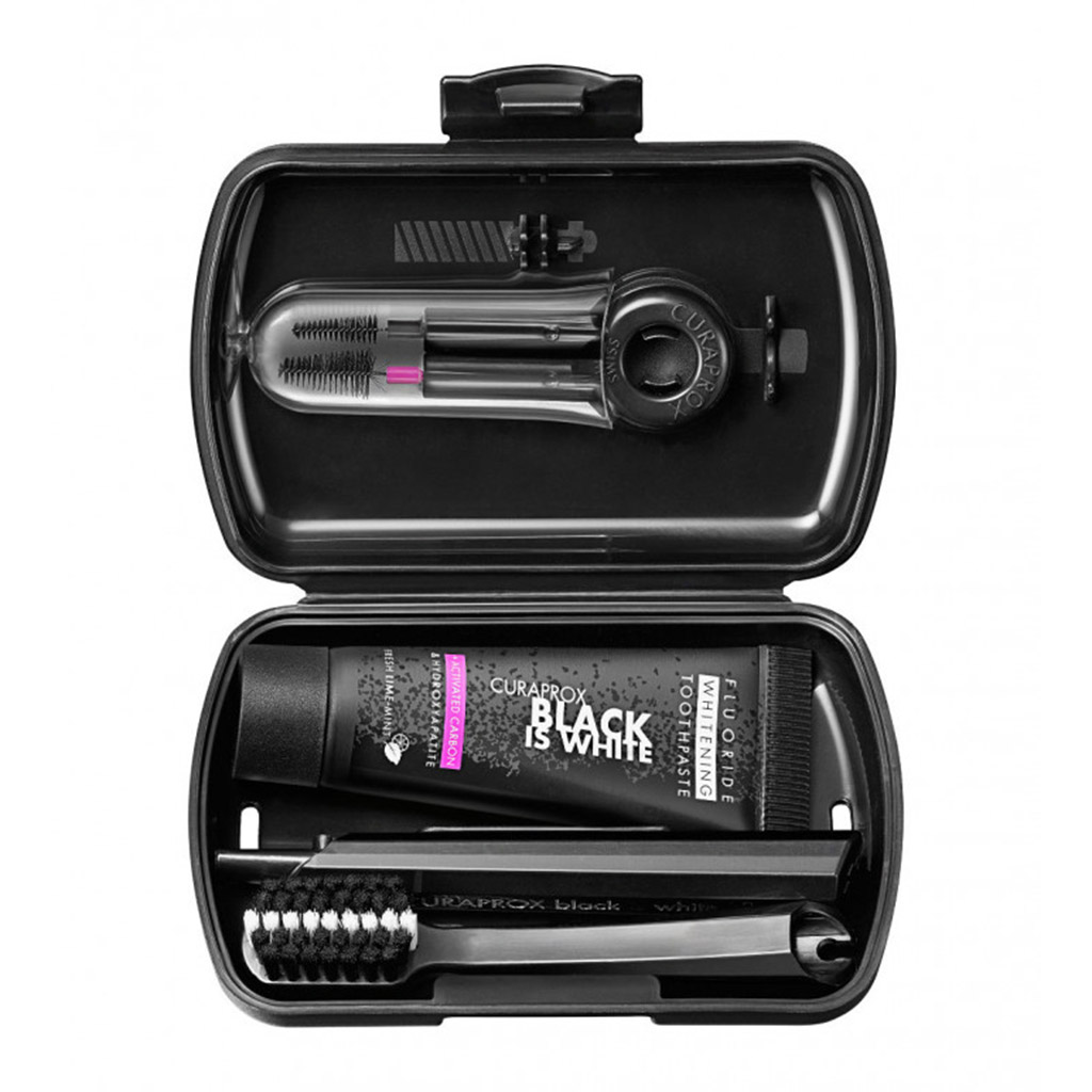 Curaprox, CS 5460 Travel Set Toothpaste and Toothbrushes, Complete oral care set with holder, assorted colors