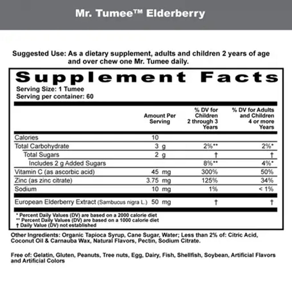 Mr. Tumee, Elderberry Gummy, Immune support elderberry flavored gummies, 60 pieces