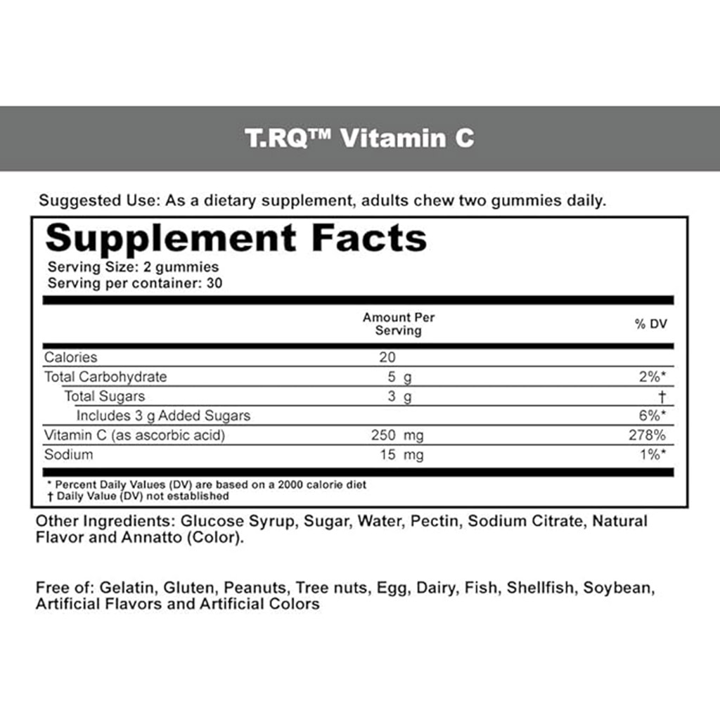 T-RQ, Vitamin C Gummies, Immune support chewable vitamin gummies, 60 pieces