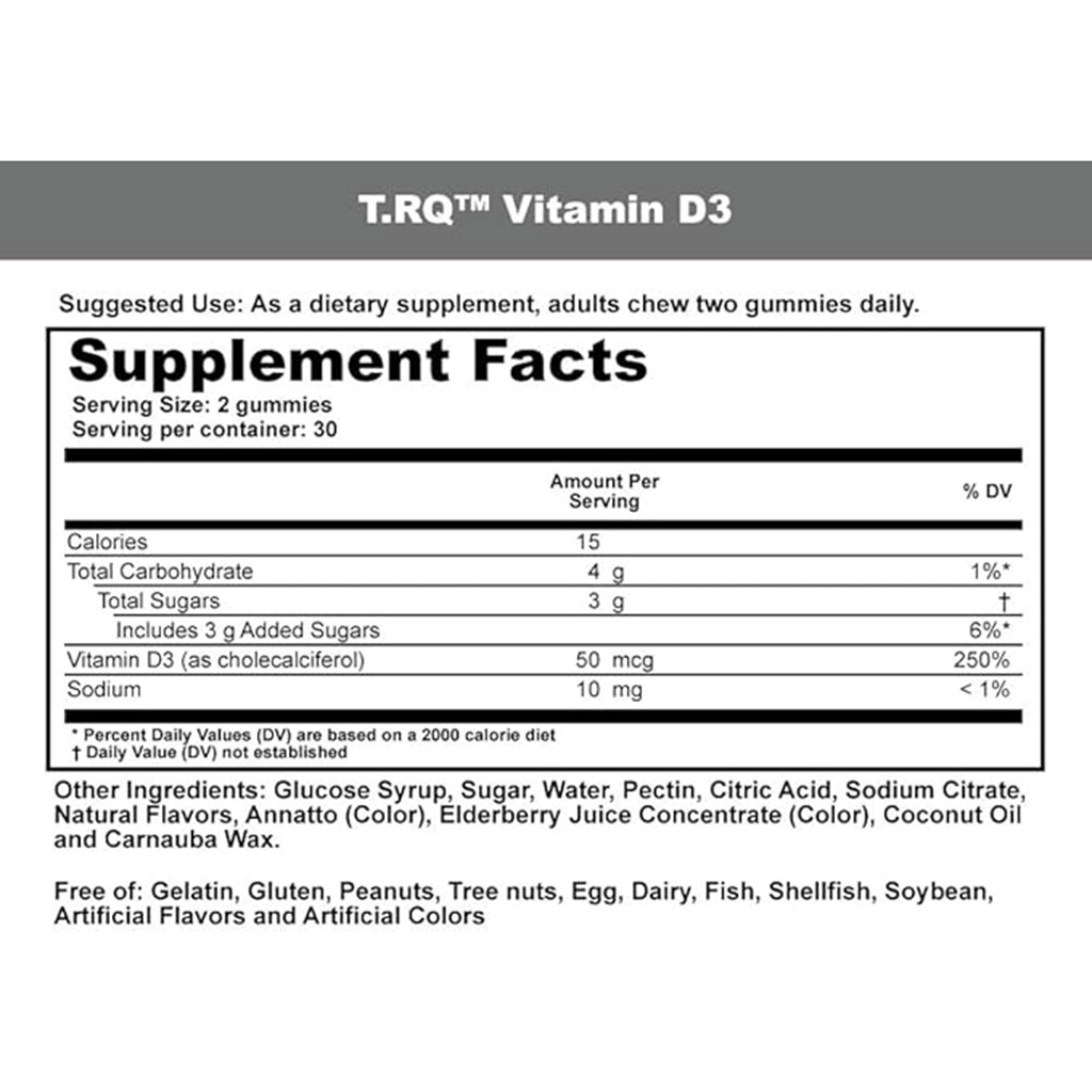 T-RQ, Vitamin D Gummy, Chewable vitamin D gummies for bone health, 60 pcs