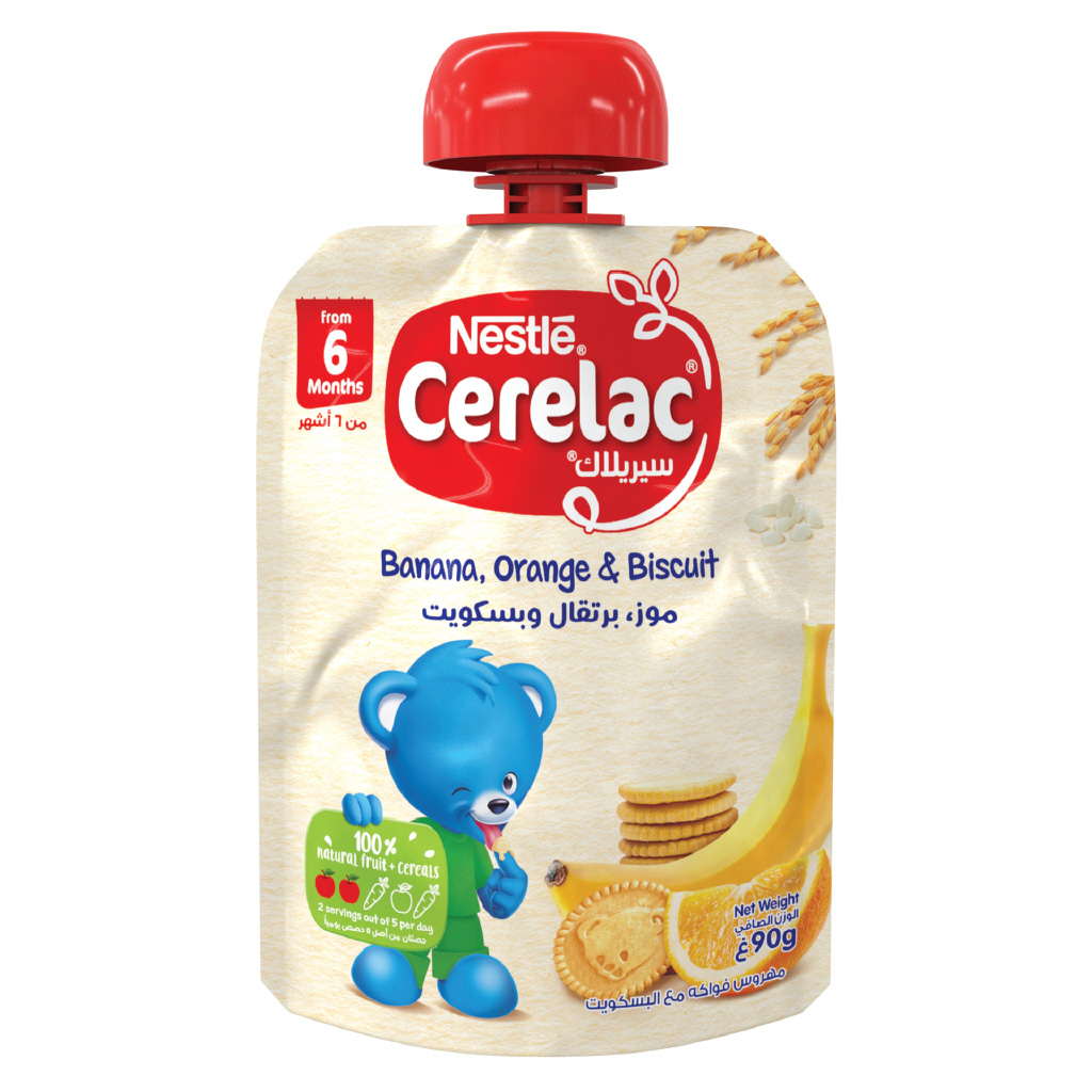 Cerelac, Banana Orange Biscuit Puree, Tasty fruit and biscuit puree for infants, 90g