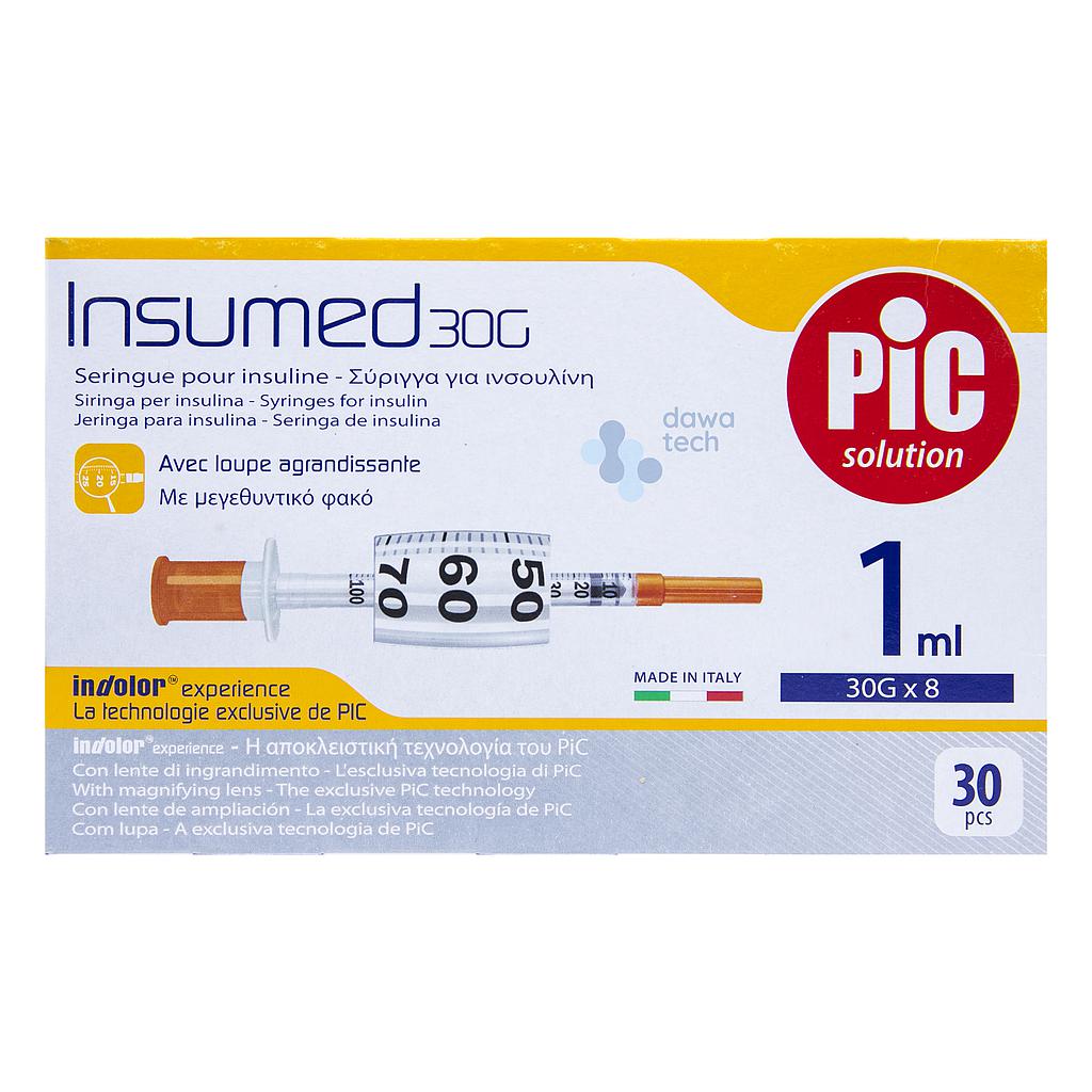 Pic Solution, Insumed insulin syringe, 1 ml syringe with 30G x 8 mm needle, 30 pcs