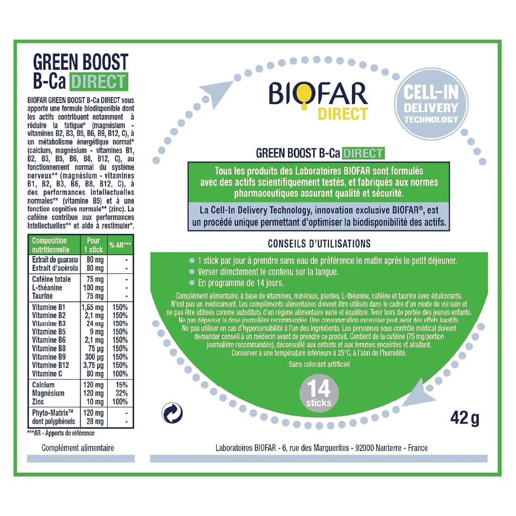 Biofar, Green Boost B-ca Direct 14 Sticks